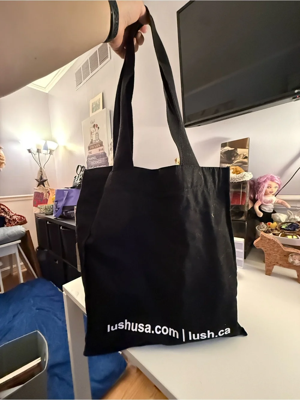Lush Black Canvas Tote with White Graphic